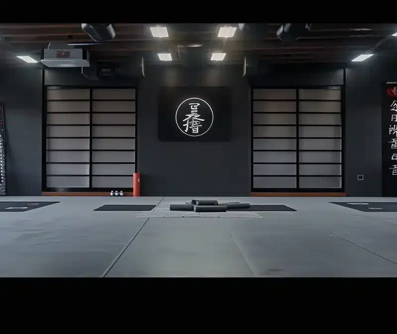 a martial arts studio with sleek, modern design and a bold logo displayed prominently.